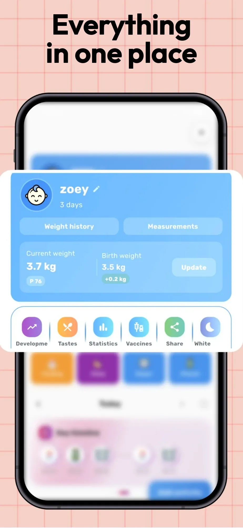 Trackeron home screen - everything about your baby in one place