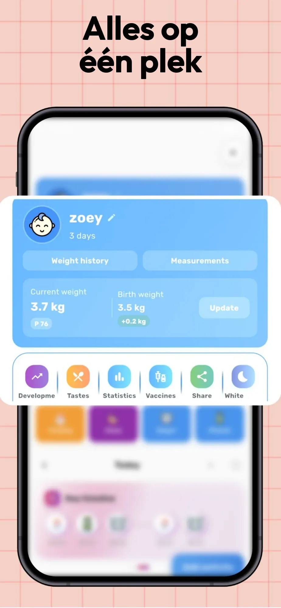 Startscherm van Trackeron - alles over je baby op één plek